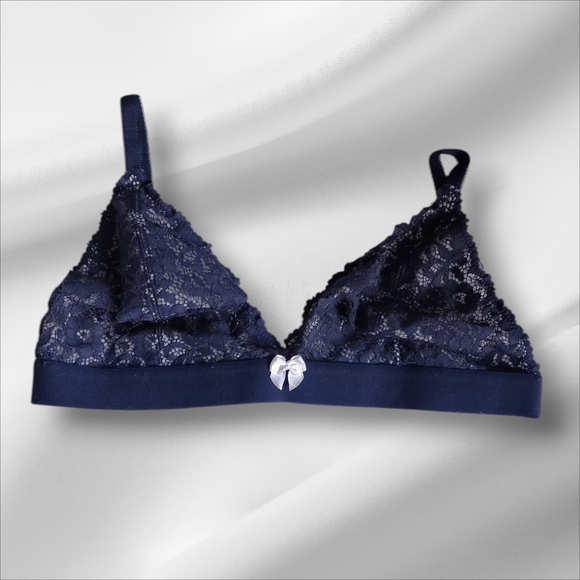 La Vie En Rose Other - La Vie En Rose Navy Lace Bralette with Bow Accent